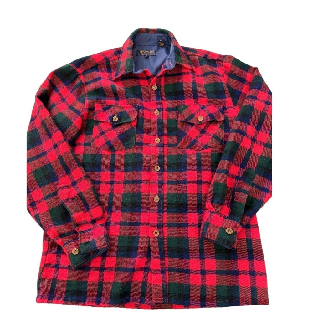 Woodland Shirt Mens Medium 15-15½ Plaid Chest Pockets Button Down Long Sleeve - Picture 2 of 7